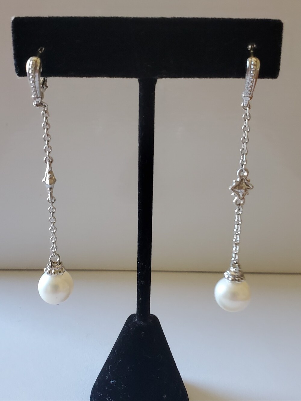 Judith Ripka Silver Drop Earrings with White Pearls